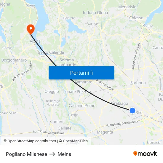 Pogliano Milanese to Meina map