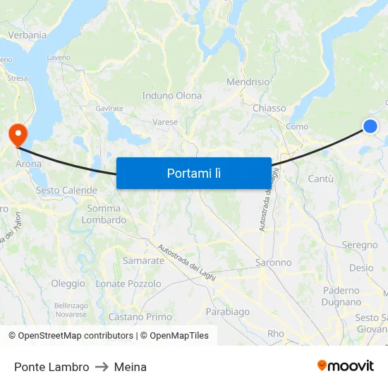 Ponte Lambro to Meina map