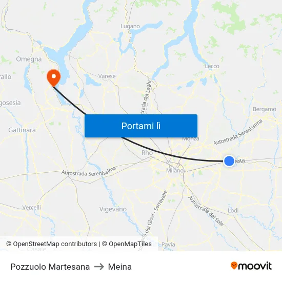 Pozzuolo Martesana to Meina map