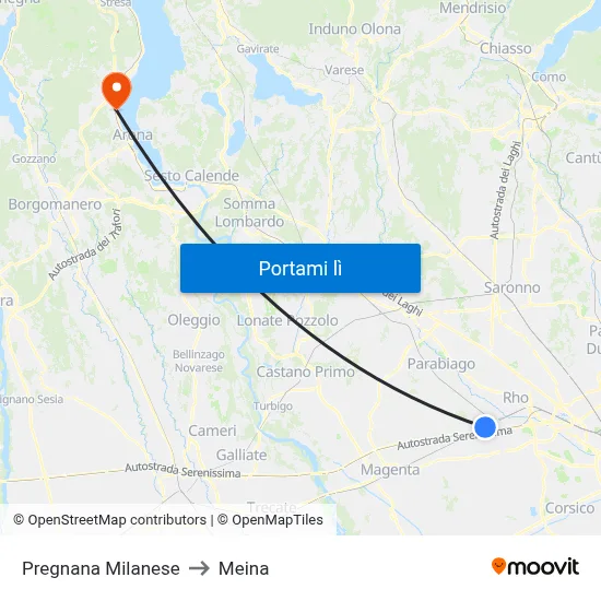 Pregnana Milanese to Meina map