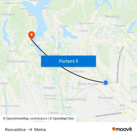 Rescaldina to Meina map