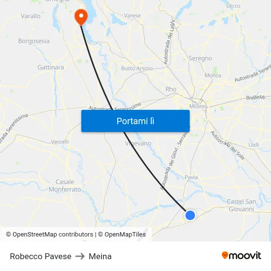 Robecco Pavese to Meina map