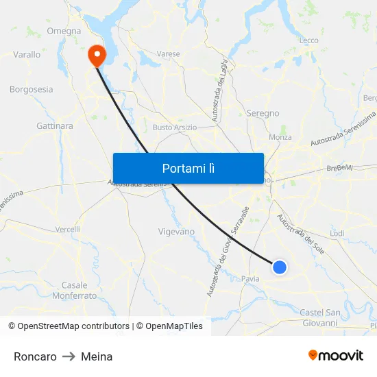 Roncaro to Meina map