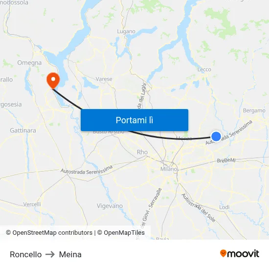 Roncello to Meina map