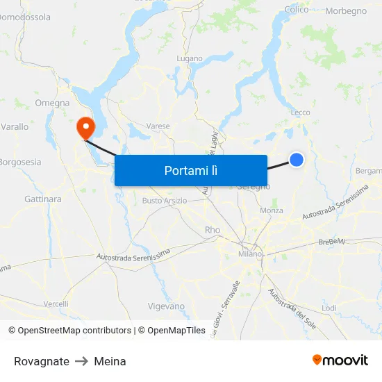 Rovagnate to Meina map