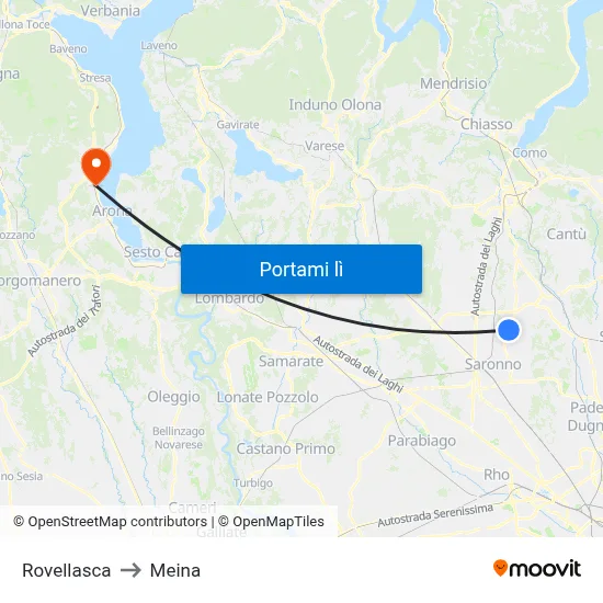 Rovellasca to Meina map