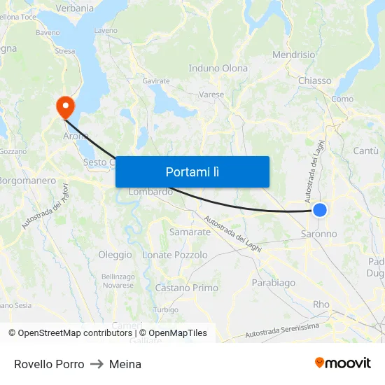 Rovello Porro to Meina map