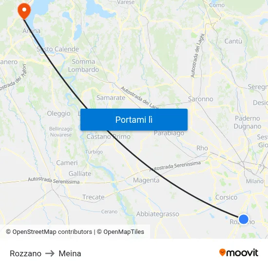 Rozzano to Meina map