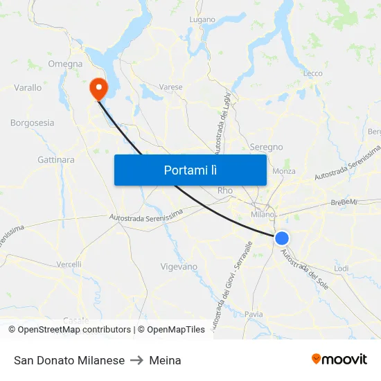 San Donato Milanese to Meina map