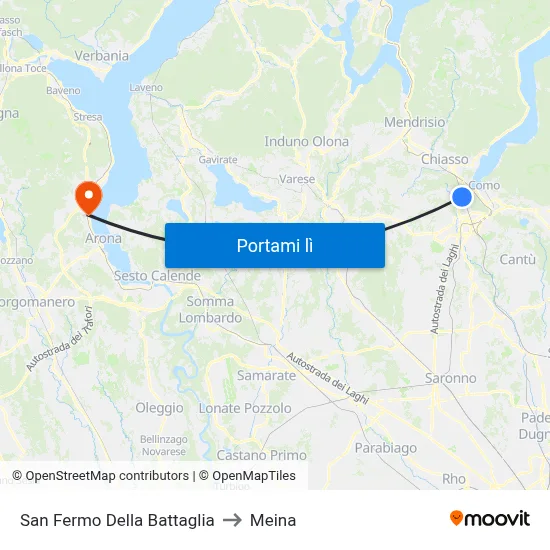 San Fermo Della Battaglia to Meina map