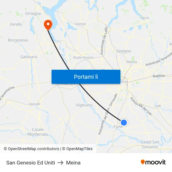 San Genesio Ed Uniti to Meina map