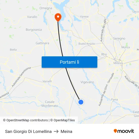San Giorgio Di Lomellina to Meina map