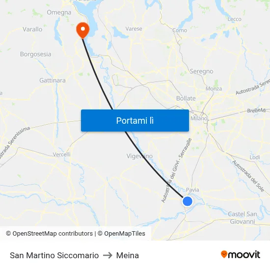 San Martino Siccomario to Meina map