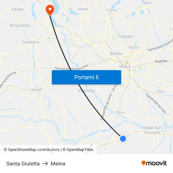 Santa Giuletta to Meina map