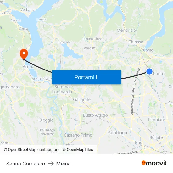 Senna Comasco to Meina map