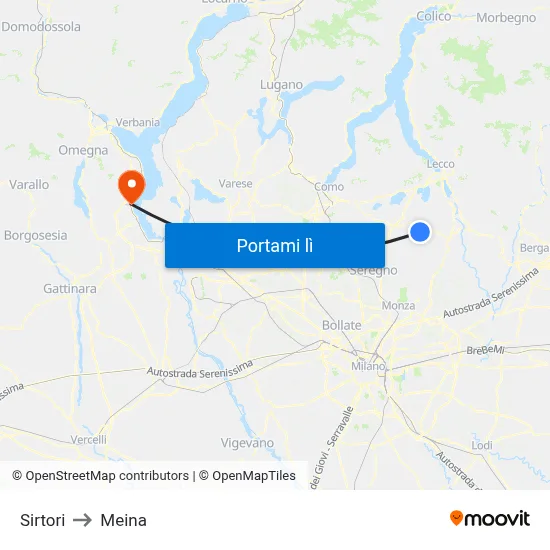 Sirtori to Meina map