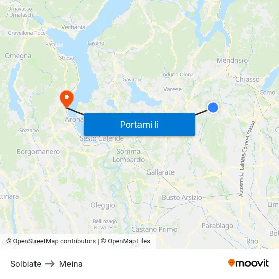 Solbiate to Meina map