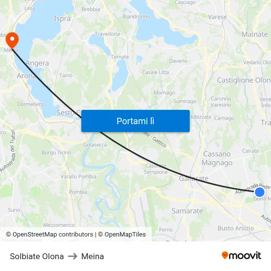 Solbiate Olona to Meina map