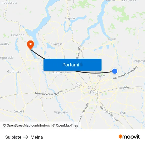 Sulbiate to Meina map