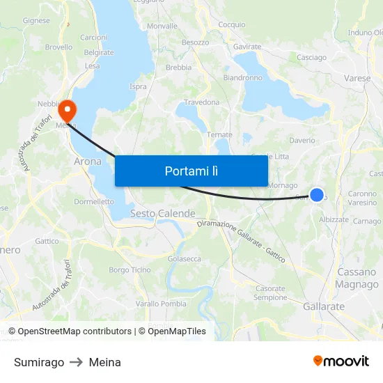 Sumirago to Meina map