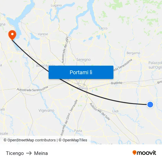 Ticengo to Meina map