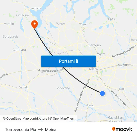 Torrevecchia Pia to Meina map