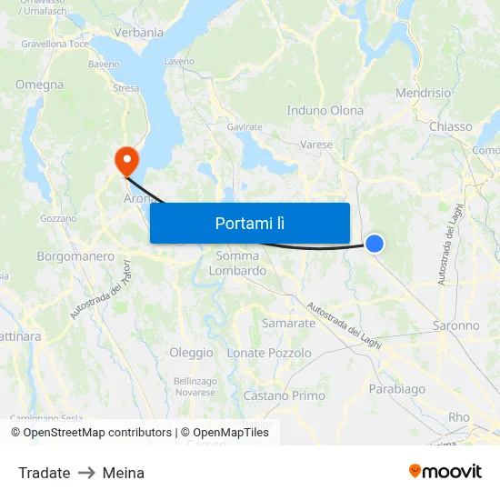 Tradate to Meina map