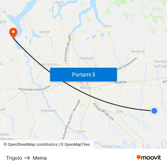 Trigolo to Meina map
