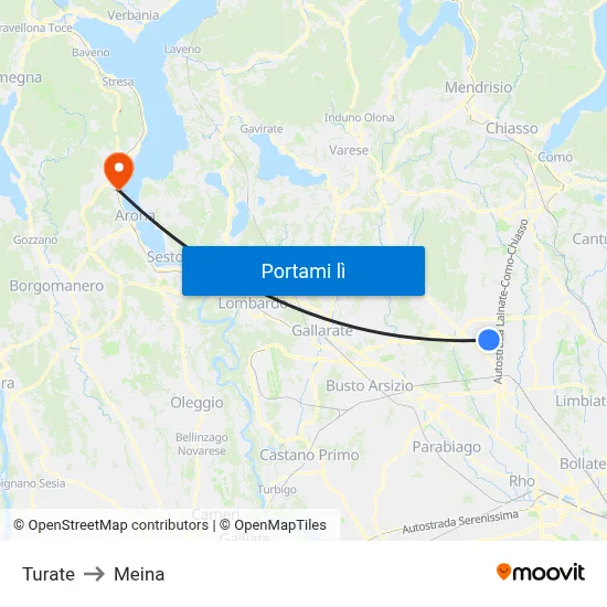 Turate to Meina map