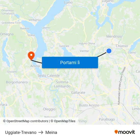 Uggiate-Trevano to Meina map