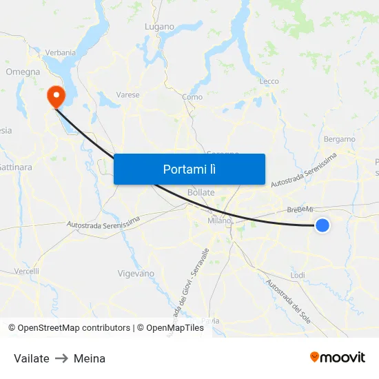 Vailate to Meina map