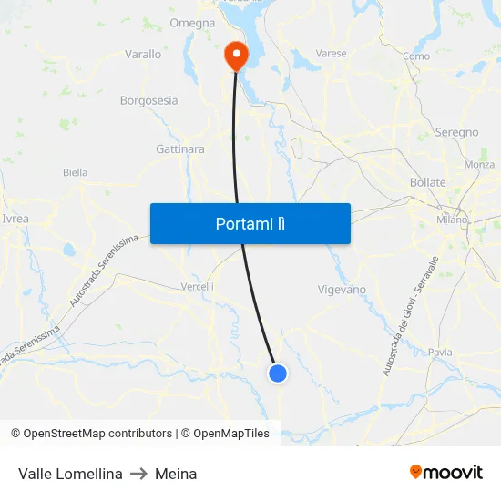 Valle Lomellina to Meina map