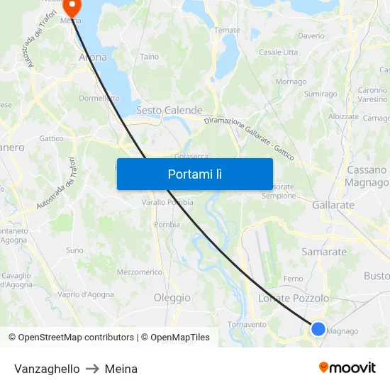 Vanzaghello to Meina map