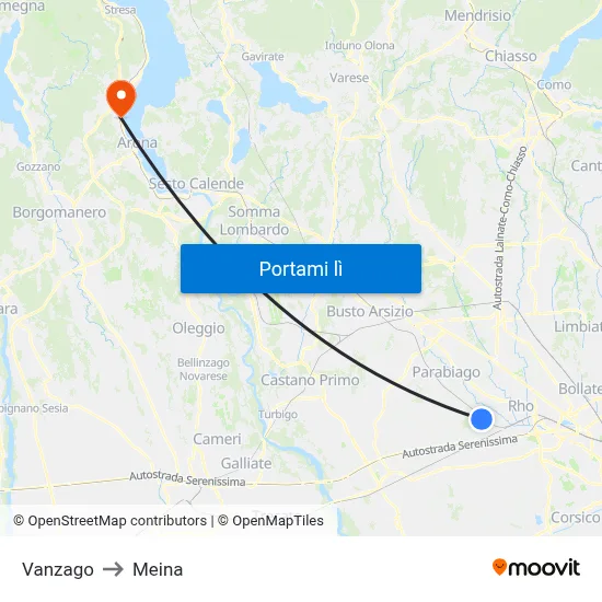 Vanzago to Meina map