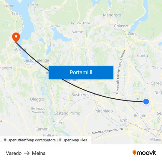 Varedo to Meina map
