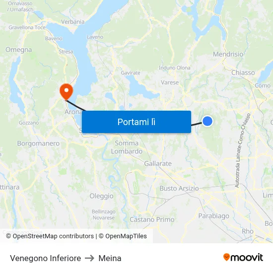 Venegono Inferiore to Meina map