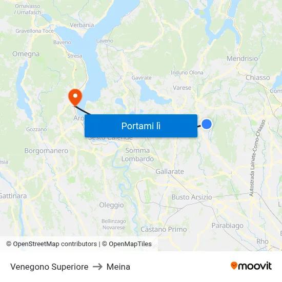 Venegono Superiore to Meina map