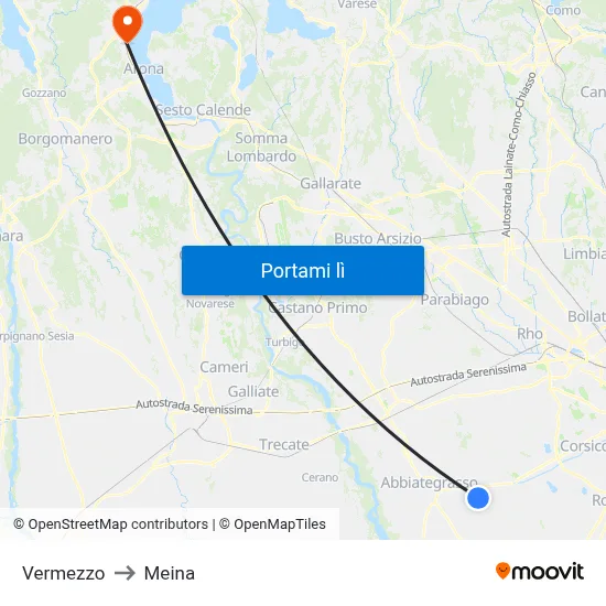 Vermezzo to Meina map