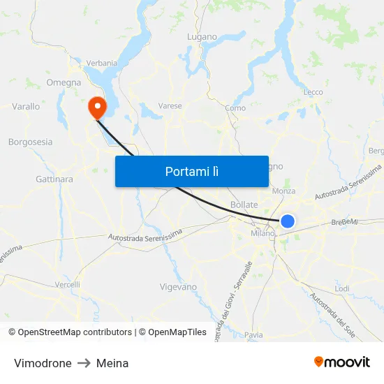 Vimodrone to Meina map