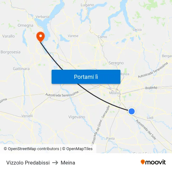 Vizzolo Predabissi to Meina map