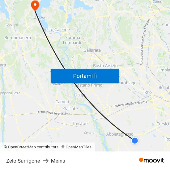 Zelo Surrigone to Meina map