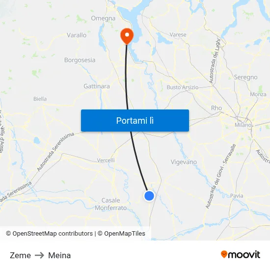 Zeme to Meina map
