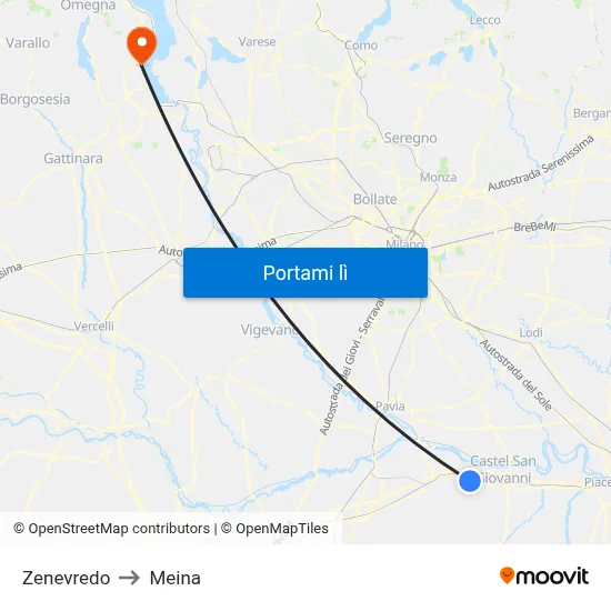 Zenevredo to Meina map