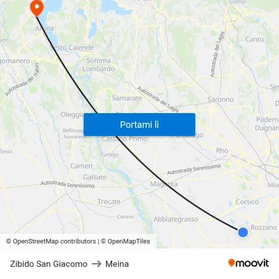 Zibido San Giacomo to Meina map