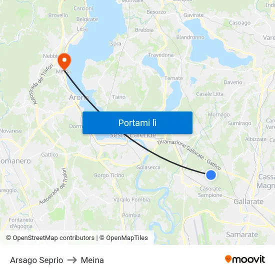 Arsago Seprio to Meina map