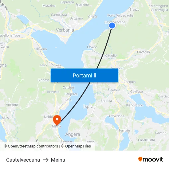 Castelveccana to Meina map