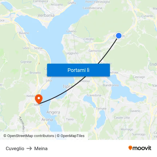 Cuveglio to Meina map