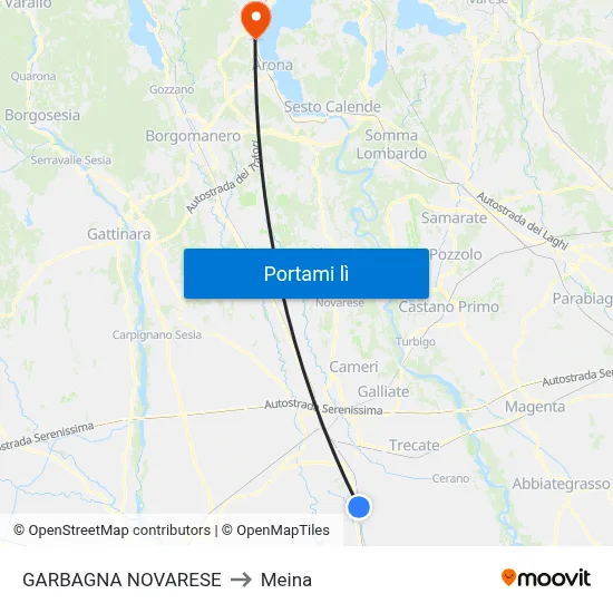 GARBAGNA NOVARESE to Meina map