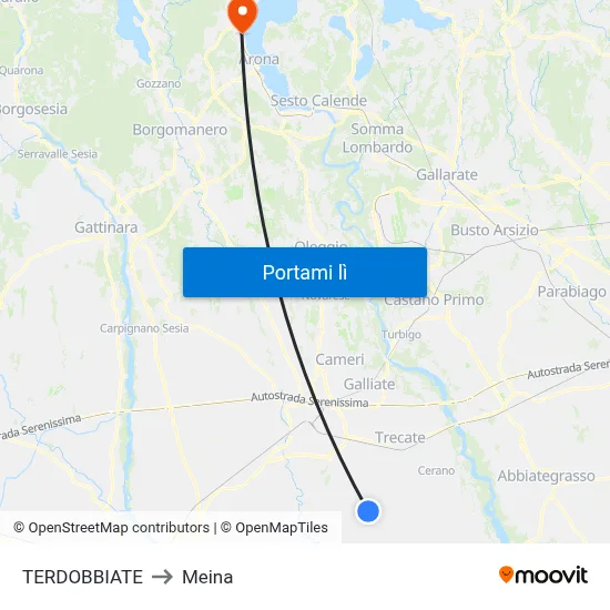 TERDOBBIATE to Meina map