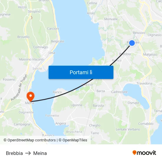Brebbia to Meina map